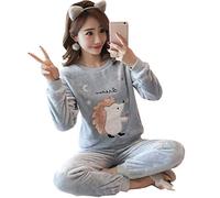 HAIBI Pyjama Femme Hiver，Polaire Pyjama Ensembles De Pyjamas pour Filles en Flanelle Chaude d'hiver Ensembles De Vêtements De Nuit De Bande Dessinée À Manches Longues en Velours Corail Épais, Moyen