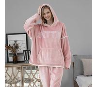 HAIBI Pyjama Femme Hiver,Polaire Pyjama Filles Chaudes Lounge Wear Flanelle Couple Pyjamas Ensemble À Capuche Épaissir Sweat Hoodies Homewear Loosen Pyjamas, X, Large