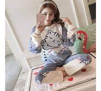 HAIBI Pyjama Femme Hiver，Polaire Pyjama Flanelle Chaude Filles Chemise De Nuit À Manches Longues Costume À La Maison Dames Pyjamas Joli Chat Velours Pyjama Ensemble Épais Pyjama Femme, X, Grand