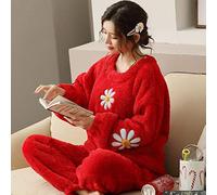 HAIBI Pyjama Femme Hiver，Polaire Pyjama Hiver Chaud Rouge Velours Impression Pyjama Ensembles Filles Maison Flanelle Vêtements De Nuit Mode Doux en Peluche Vêtements De Nuit, Petit