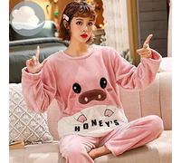 HAIBI Pyjama Femme Hiver，Polaire Pyjama Pyjama Chaud en Flanelle pour Filles Ensemble De Pyjama Imprimé Cochon De Dessin Animé Homewear, Grand