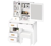 Haibinsuo Bureau avec miroir coulissant, bureau de maquillage pour chambre à coucher, table de maquillage avec 5 tiroirs et étagères, espace caché pour ranger des objets, 31,5 x 40 x 135 cm