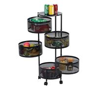 Haibinsuo Chariot de rangement de cuisine, panier rotatif circulaire avec roues à 360 degrés, étagère métallique en acier carbone avec couvercle supérieur pour salon, bureau, salle de bain, noir