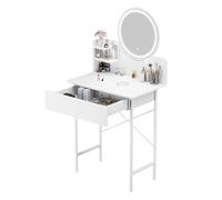 Haibinsuo Coiffeuse à DEL avec miroir éclairé - Coiffeuse de maquillage moderne à intensité variable avec 1 tiroir et 2 étagères - Miroir de luminosité réglable pour chambre à coucher - Blanc