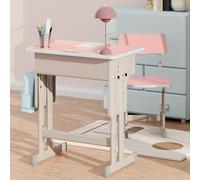 Haibinsuo Ensemble bureau et chaise ergonomique pour enfants, hauteur réglable, table d'étude en bois avec tiroir de rangement et crochets pour sac à dos, meubles scolaires sûrs pour