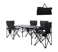 Haibinsuo Ensemble de chaises de camping portables, tabourets de bureau pliables avec grand organisateur de rangement et sac de transport pour barbecue, plage, randonnée (4 chaises et 1 table) Noir