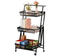 Haibinsuo Rack de Rangement Cuisine, étagère Pliable à 3 Niveaux avec roulettes, Stockage métallique autoportante Mobile, Rotatif 90 180 degrés, Panier détachable, poignée Noir Triple Couche