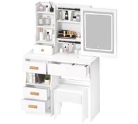 Haibinsuo Table de toilette grand miroir coulissant éclairé avec couleurs et luminosité réglables, table de maquillage pour chambre à coucher, 5 tiroirs, rangement caché, design en bois massif