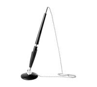 HAICN Ensemble de stylo de réception sur chaîne avec support - Stylo de comptoir noir - Stylo à encre gel noire - Porte-stylo de sécurité pour bureau de réception