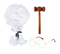 HAICN Lot de 3 accessoires de costume de juge blancs - Mini marteau en bois - Monture dorée - Lunettes de jeu de rôle - Pour Halloween, juge, cosplay