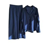 HaicoM Ensemble de pyjama 2 pièces pour femme - Couleur unie - Chemisier et pantalon long - Grande taille - Chemise unie - Pantalon taille haute - Manches longues, b, 5XL