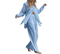 HaicoM Ensemble de pyjama 2 pièces pour femme - Couleur unie - Chemisier et pantalon long - Grande taille - Chemise unie - Pantalon taille haute - Manches longues, Bu2., 4XL