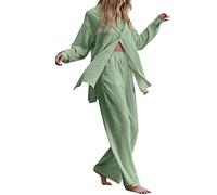 HaicoM Ensemble de pyjama 2 pièces pour femme - Couleur unie - Chemisier et pantalon long - Grande taille - Chemise unie - Pantalon taille haute - Manches longues, GN2., 5XL
