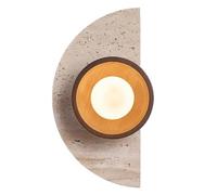 HAIDU Applique murale en bois de style ferme vintage, lampe murale en travertin jaune naturel, abat-jour sphérique en verre avec culot G9, luminaire mural pour salon, restaurant ou chambre