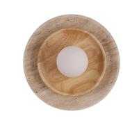 HAIDU Applique murale moderne en pierre naturelle, style Wabi Sabi 25 cm, abat-jour rond en travertin jaune, idéale pour la chambre, l'entrée ou le salon.