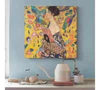HAIDU Diamond Painting Dame Avec Éventail Complet Ronde Diamant Peinture Gustav Klimt DIY Mosaïque Photos De Peinture En Strass Passe-Temps Artisanat(50x50cm