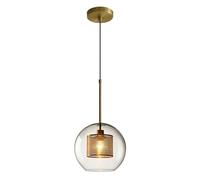 HAIDU E27 Base Single Head Decoration Suspension, Luminaires De Style Moderne Américain, Lustre En Verre Rond Abat-jour, Lampe Suspendue De Salon De Chevet De Sous-Sol