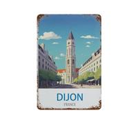 HAIDU Métal Étain Signe,Poster de voyage vintage Dijon France,Plaque Rétro Fer Signe Mural Mural Art Déco pour Salle Bain Restaurant Maison Cafés Bar Pub Déco Cadeau(20x30cm 8x12 inch-I29