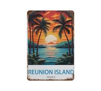 HAIDU Métal Étain Signe,Poster de voyage vintage Île de la Réunion France,Plaque Rétro Fer Signe Mural Mural Art Déco pour Salle Bain Restaurant Maison Cafés Bar Pub Déco Cadeau(20x30cm 8x12 inch-H9