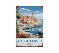 HAIDU Panneau Métal Vintage，Ajaccio Affiche de voyage vintage Corse France，Fer Plaque Peinture Rétro Décoration Murale Art Mural à Suspendre pour Jardin Cour Maison Café Extérieur Club Bar(30x40cm-A8