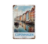 HAIDU Panneau Métal Vintage，Poster de voyage vintage Copenhague Danemark，Fer Plaque Peinture Rétro Décoration Murale Art Mural à Suspendre pour Jardin Cour Maison Café Extérieur Club Bar(20x30cm