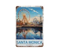 HAIDU Panneau Métal Vintage，Santa Monica California，Fer Plaque Peinture Rétro Décoration Murale Art Mural à Suspendre pour Jardin Cour Maison Café Extérieur Club Bar(20x30cm 8x12 inch-I28