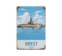 HAIDU Plaque en métal rétro,Poster vintage de voyage Brest France,pour décoration de maison, cuisine, bar, café, club, cave - Décoration murale vintage(15x30cm 6x12 inch-H32