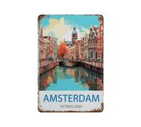 HAIDU Plaque en métal vintage,Poster vintage de voyage Amsterdam Pays-Bas,Vintage Art Sign Home Kitchen Bar Cafe Club Cave Décoration Tin Sign(15x30cm 6x12 inch-J93
