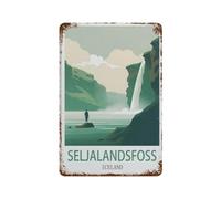 HAIDU Seljalandsfoss Islande,Décoration murale - Plaque en métal pour bar, pub, club, grotte(20x30cm 8x12 inch-L38