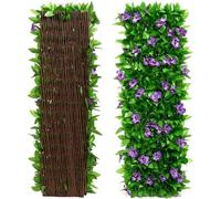 Haie Artificielle avec Fleurs, clôture d'intimité Extensible en Fausses Feuilles de Lierre, Panneaux de Treillis de Jardin avec Feuilles, Protection de Jardin pour clôture, Patio, décoration Murale