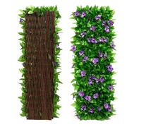 Haie artificielle - Non spécifié - Extensible - 180 cm - Vert avec fleurs - PVC