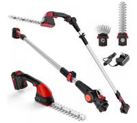 Haie et cisaille à poteaux 2 en 1 20 V avec poteau d'extension multi-angle compatible avec une portée de 13 pieds(Black Red 8)