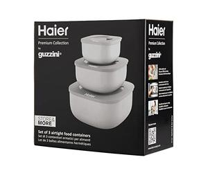Haier HAGSM4080 Set de trois boîtes hermétiques pour Aliments, Gris | Compatible Lave-Vaisselle, Réfrigérateur, Congélateur et Micro-Ondes, 3 Formats Empilables, Design Gain de Place