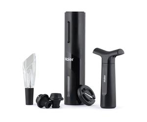 Haier HAWUKit06 Set à Vin électrique Rechargeable avec USB, Noir | Aérateur Tulipe Anti-Goutte, Coupe-Capsule, Pompe Sous Vide, 2 Bouchons, Design Premium, Ouverture Automatique