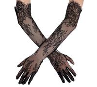 HaiFafafaing - Gants en dentelle pour femmes - Longs gants floraux en dentelle jusqu’au coude - Pour mariage des années 80, mariage de mariée, opéra, fête masquée, Cosplay, Noir , taille unique