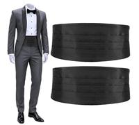 HaiFafafaing Lot de 2 Cummerbund en satin noir pour homme pour mariage, bal de fin d'année et événements formels
