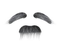 HaiFafafaing Lot de 2 fausses moustaches et sourcils - Costume de vieil homme - Autocollant - Moustache de fête - Cosplay - Gris