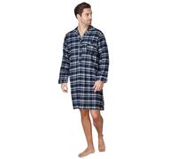 Haigman Chemise de nuit pour homme 100 % coton brossé à manches longues, Bleu marine/bleu à carreaux, XXL