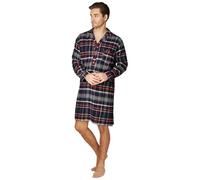 Haigman Chemise de nuit pour homme 100 % coton brossé à manches longues, Bleu marine/carreaux rouges, XL