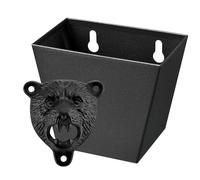 HAIICEN Décapsuleur en forme de tête d'ours avec seau récupérateur de bouchons, montage mural, en fonte noire, décapsuleur à vis dans le bois, refroidisseur de poteau de table