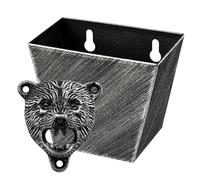 HAIICEN Décapsuleur rétro avec panier récupérateur de bouchons, support mural en fonte, motif ours, soda, décapsuleur, argent, fixé à la table de poteau avec vis