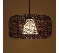 HAIIQU Abat-jour Jaune Suspension Décorative Tissée En Forme De Tambour De 45 Cm Plafonnier De Style Rustique Américain Pour Restaurant/café Suspension En Lin De Cuisine Avec Abat-jour