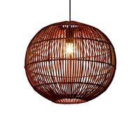 HAIIQU Abat-jour Suspendu Pour Restaurant, Lustre En Forme De Panier Globe, Plafonnier Suspendu De Style Ferme Classique Rétro, Protection D'ampoule En Bambou Marron Pour Décoration Chambre