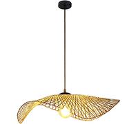 HAIIQU Éclairage Abat-Jour Suspendu Au Plafond en Tresse De Finition en Osier De Bohême Forme De Lampe en Rotin De Bambou Naturel Luminaire Suspendu Rustique pour La Salle À Manger Chambre À Coucher