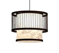 HAIIQU Lanterne Suspendue De Style Chinois Plafonnier Suspendu en Bambou avec Auvent en Bois Lampe Suspendue Décorative Exquise avec Cordon Blanc Abat-Jour en PVC, Base E27 De 15,7 Pouces