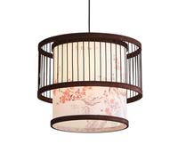 HAIIQU Lanterne Suspendue De Style Chinois Plafonnier Suspendu en Bambou avec Auvent en Bois Lampe Suspendue Décorative Exquise avec Cordon Blanc Abat-Jour en PVC, Base E27 De 15,7 Pouces