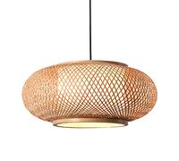 HAIIQU Lustre De Style Chinois Abat-Jour Tissé en Bambou Suspension Tissée en Faux Parchemin Créatif De Forme Ovale Lampe Suspendue en Rotin avec Plafonnier en Rotin en Osier pour Cuisine