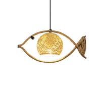 HAIIQU Suspension Décorative De Style Chinois Pour Restaurant Lampe Suspendue Créative En Corde De Chanvre Et Rotin, Lampe Suspendue Réglable À Une Lumière En Forme De Poisson Pour Chambre, Hall