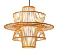 HAIIQU Suspension Tissée Créative Asiatique, Luminaire Suspendu Rétro en Bois, Plafonnier Semi-encastré Facile À Assembler, Abat-Jour Cylindrique