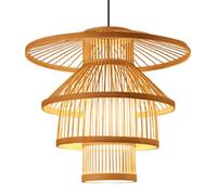 HAIIQU Suspension Tissée Créative Asiatique, Luminaire Suspendu Rétro en Bois, Plafonnier Semi-encastré Facile À Assembler, Abat-Jour Cylindrique